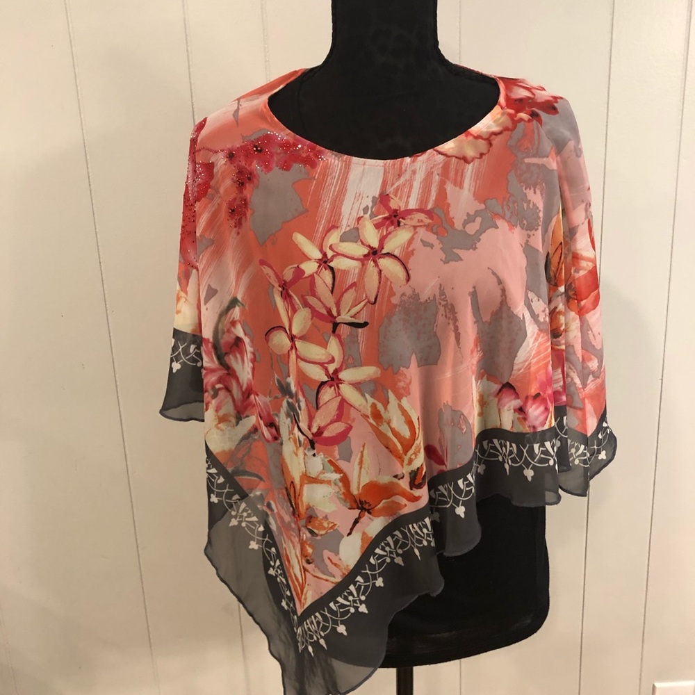 New Directions Medium Tunic Black Grey Pink EUC